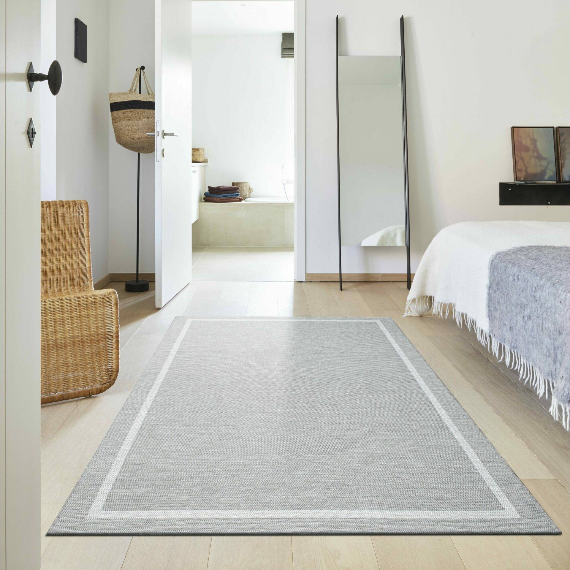 Fladvævet tæppe afpasset tæppe løse tæpper orino 3016 grå - miljø - kvardrat
